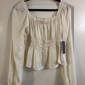 Melrose and Market Cream Smocked Peplum Long-Sleeve Top